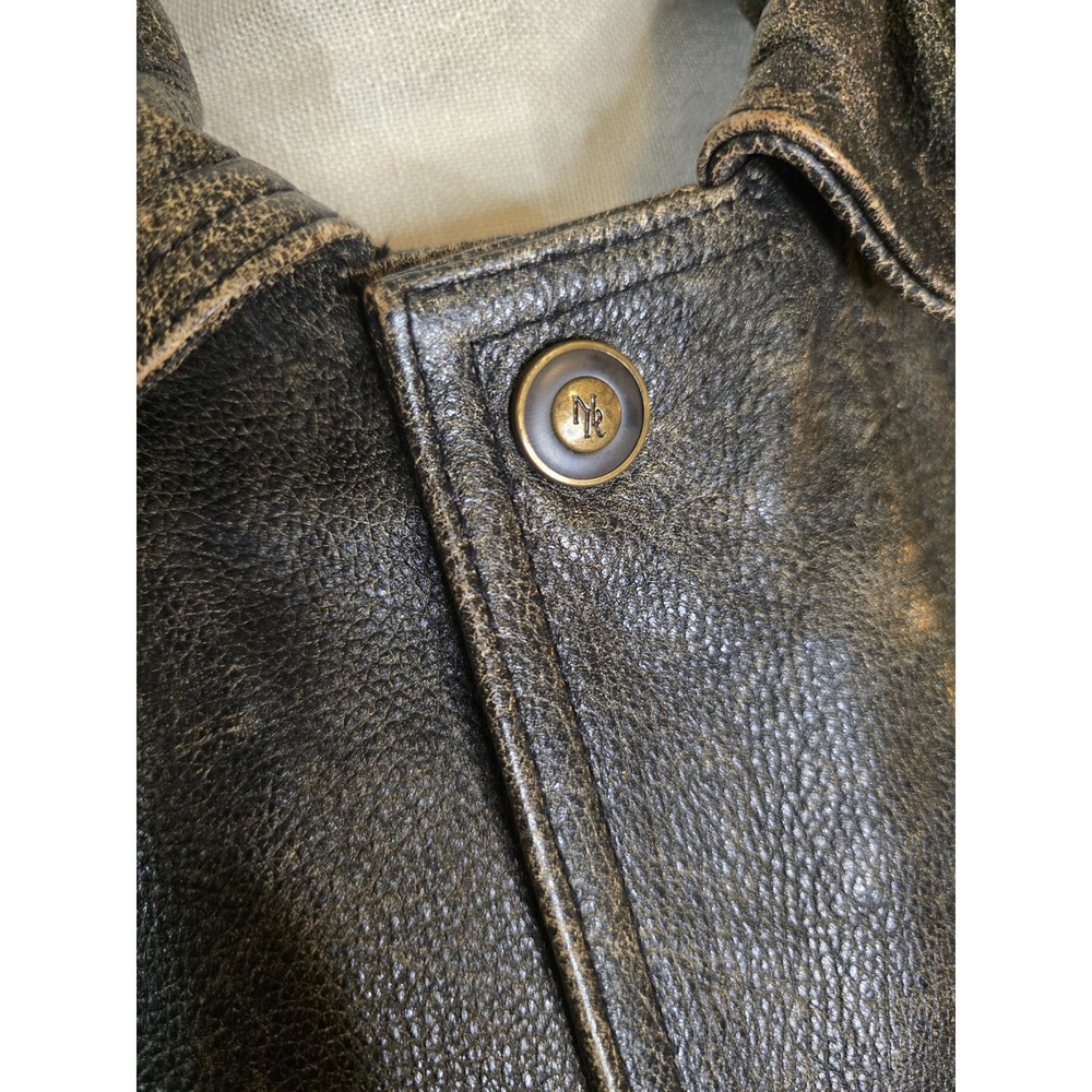 New River Sports NRS Distressed Leather Jacket Brown Black Vintage Mens XL - Picture 4 of 14